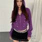 Womens Trendy Cropped Zip Hoodie Military Double Metal Buttons Design Hooded Long Sleeve Slim Short Jacket Street Top