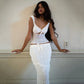 Sexy 2 Pieces Set Women Outfit Crop Top and Long Skirt Sets See Through Lace Mesh Patchwork White Dress Suits
