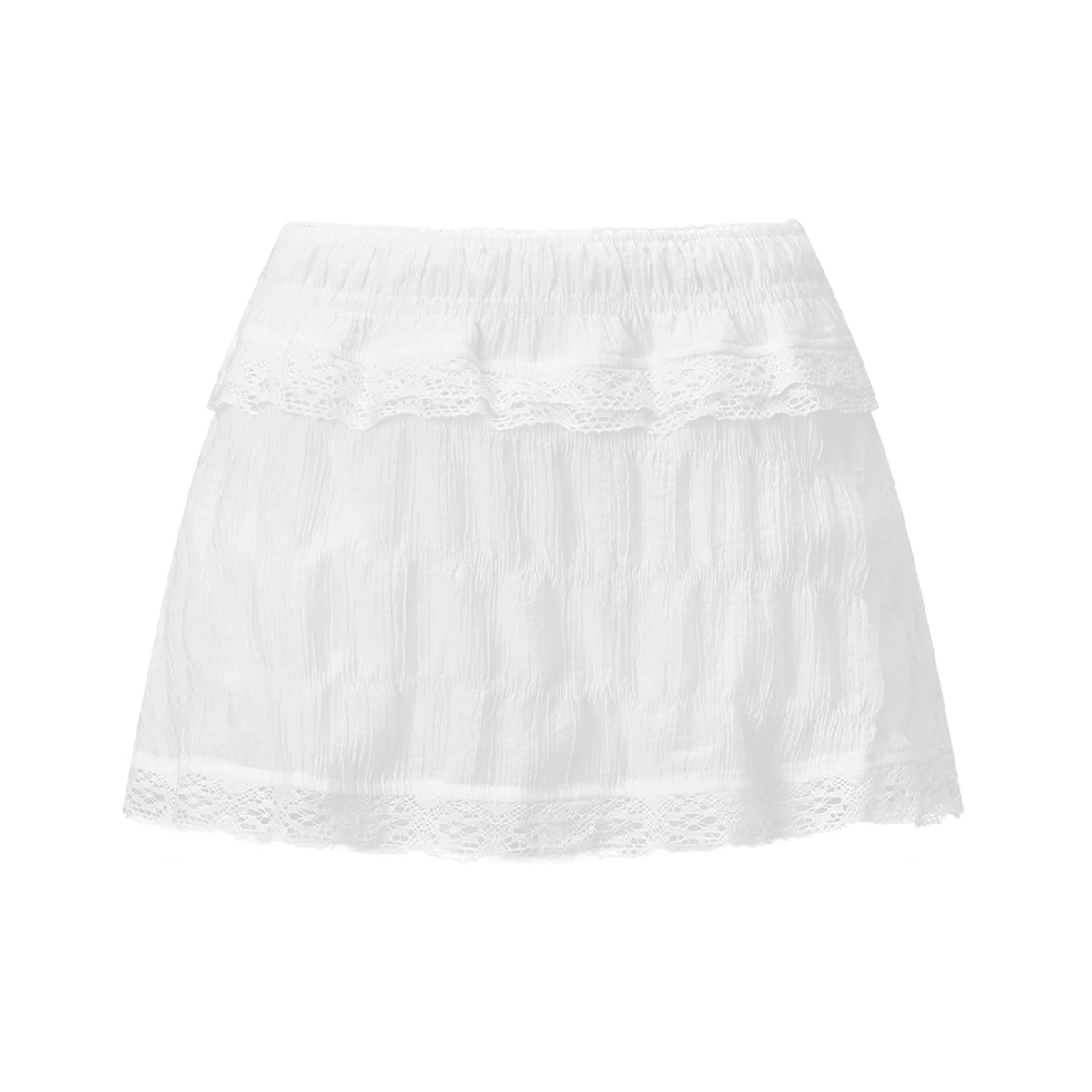 Women Lace Ruffle Tiered Mini Skort Elastic Waist Low Rise Flowy Micro Skirt Y2K Summer Casual Skirt With Inner Shorts