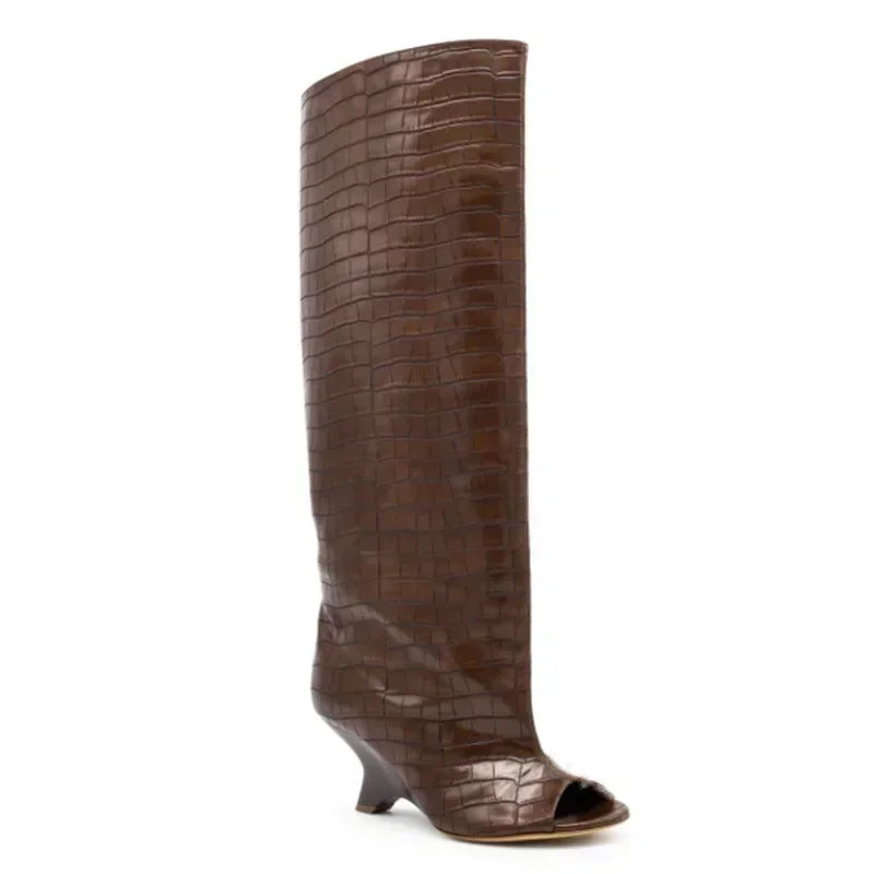 Women's Fish Mouth Thick High Heels Knee Length Cool Boots Slant Heel Fashion Show Large Size Spring/Summer Women's Boots
