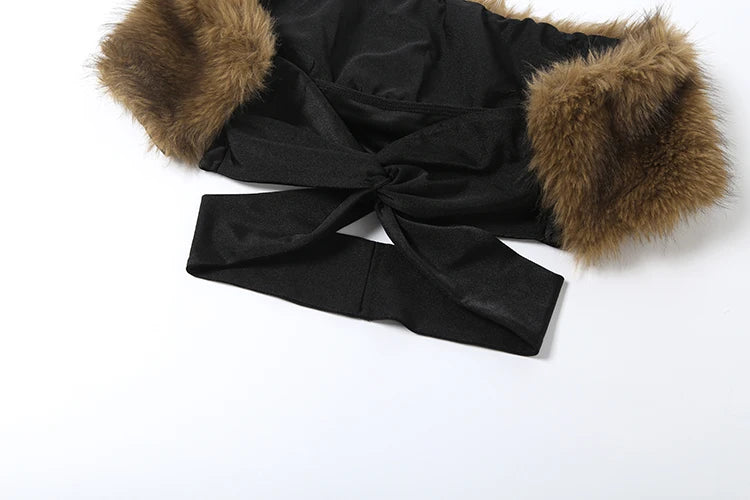 Wild Women 2 Piece Set Hollow Tracksuit Slash Neck Fur Patchwork Tops+High Waist Leggings Matching Hottie Streetwear