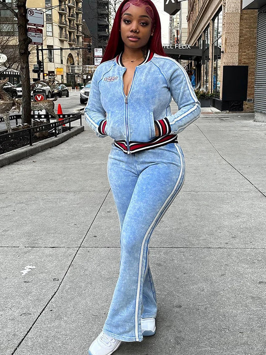Sporty Tie-Dye Print Women Tracksuit 2 Piece Set Print Zip Crop Jacket+Straight Pants Matching Streetwear Casual Suit