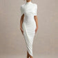 Half Sleeve Backless Ruched Sexy Maxi Dress Women Summer New Turtleneck Slim High Waist Evening Club Party Long Dress