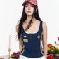 Women's 66 Print Jersey Tank Top, Layered Lace Trim Camisole, Y2K Coquette Sporty Style Sleeveless Top