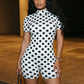 Polka Dot Print Playsuit Women Turtleneck Backless Skinny Short Sleeve Peach Butt Sexy Midnight Street Hottie Outfit