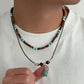 2Pcs/Set Vintage Sea Turtle Pendant Necklace Men Ethnic Style Multi Layer Stackable Stone Wooden Beaded Choker Jewelry