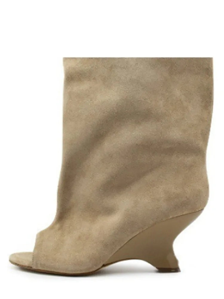 Women's Fish Mouth Thick High Heels Knee Length Cool Boots Slant Heel Fashion Show Large Size Spring/Summer Women's Boots
