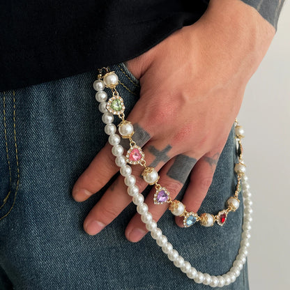 Hip Hop Luxury Rhinestone Love Heart Keychain Wallet Belt Chain Men Trousers Hipster Pant Chain Rock Jewelry Steampunk