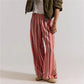 Bohemian Striped Wide Leg Pants Women Elastic Waist Casual Loose Fit Trousers Colorful Striped Beach Pants For Summer