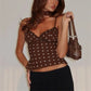 Polka Dot Choker Neck Camisole Women's Ruffle Trim Spaghetti Strap Sheer Mesh Crop Top Sexy Y2K Vintage Aesthetic Top