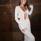 Sexy Thin Dress Women Hollow Lace-Up See Through Full Sleeve V-Neck Solid Trend Vacation Beach Party Long Bodycon