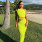Neon Green 2 Pieces Set for Woman Twisted Cutout Long Skirt and Top Sexy Beach Summer Outfit Woman 2025