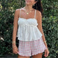 Beach Vacation White Eyelet Embroidery Cami Top Women Spaghetti Strap Ruffled Trim Peplum Flowy Casual Summer Top