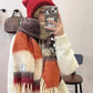 Retro Plaid Striped Plush Scarf for Women