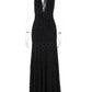 Mesh Polka Dot Sexy Maxi Dress Women Black Halter Deep V Neck Sleeveless Backless Ruched Bodycon Club Party Long Dress