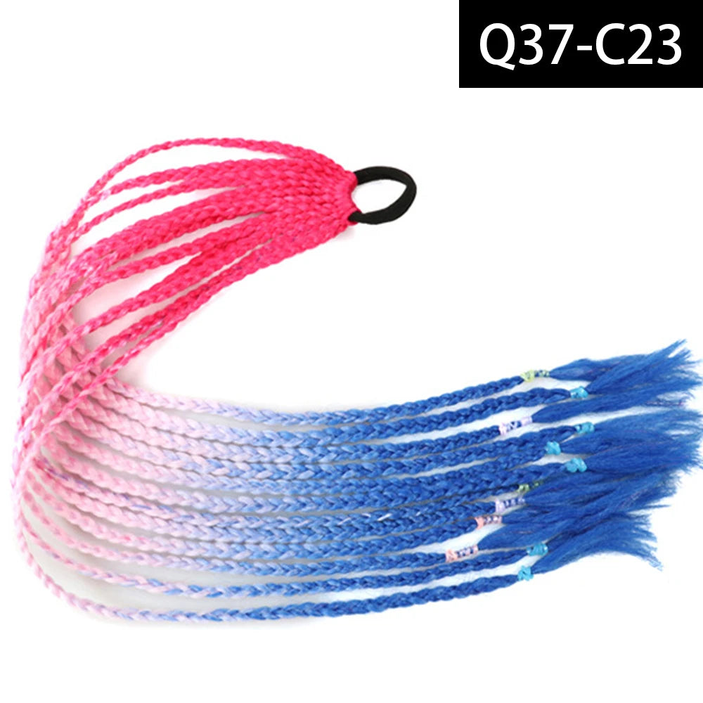 Synthetic Colored Braided Ponytail Hair Extension Rainbow Color Braids Pony Tail With Elastic Band Girl's Pigtail