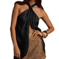 Chic Halter Neck Knot Dressy Draped Tops Women Elegant Satin Tops Tank Summer Sleeveless Sexy Backless Going Out Top