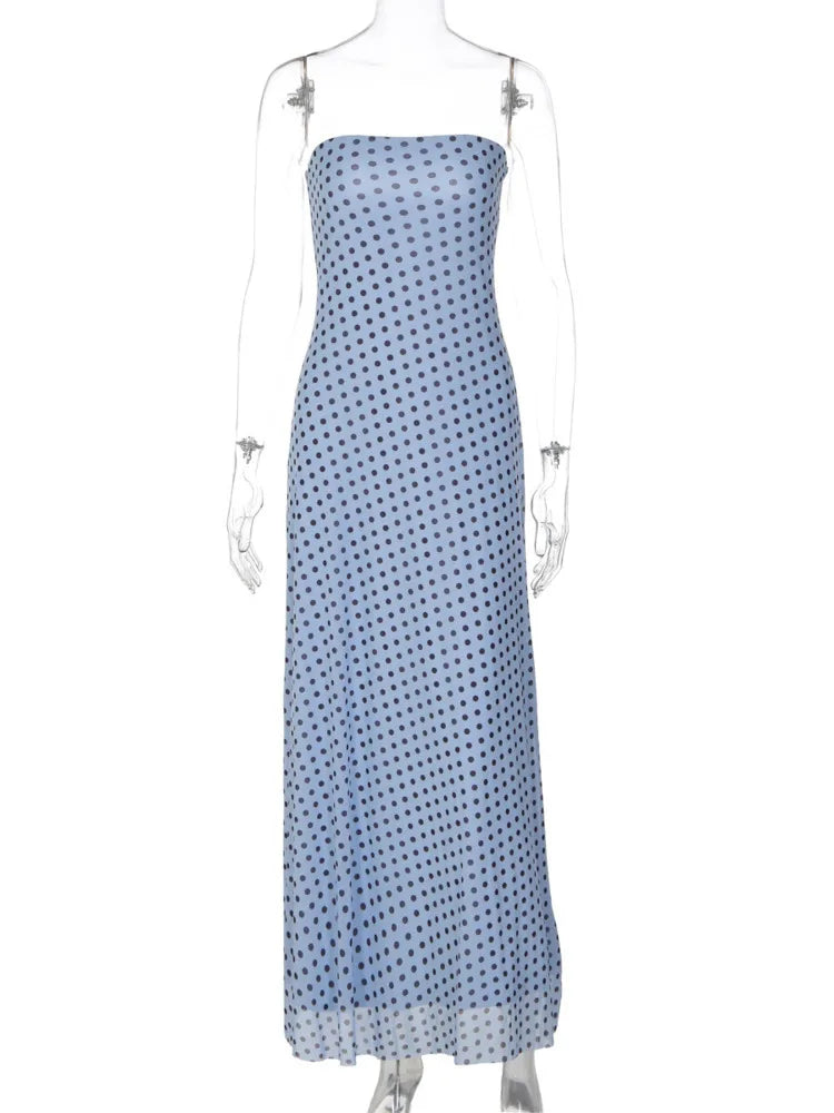 Polka Dot Strapless Sexy Maxi Dress Women Elegant Off-shoulder Sleeveless Backless Bodycon Club Party Long Dresses