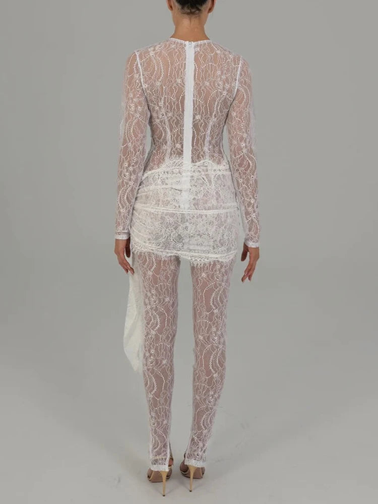 Lace See Through Long Sleeve Sexy Jumpsuit Women Fashion Transparent Irregular Elegant Club Party Jumpsuits Beachwear
