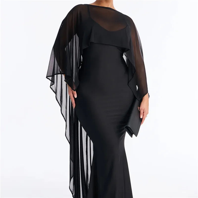 Women Sheer Chiffon Cape Shawl Asymmetric Drape Mesh Evening Dress Cover Up Bridal Wrap For Wedding Party Formal Events