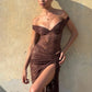 Lace See Through Sexy Two Piece Set Women Elegant Off-shoulder Backless Bodysuit And Maxi Skirt Matching Club Dress Set