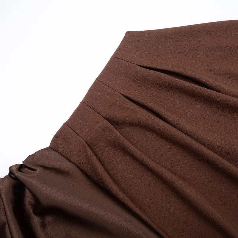 One Shoulder Pleated Satin Patchwork Fishtail Maxi Dresses Sexy Elegant Party Wedding Guest Dress Women