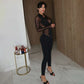 Mesh Splicing See Through Black Long Sleeve Bodycon Jumpsuits for Woman Sexy Club Wear Fall Clothes