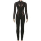 Mesh Splicing See Through Black Long Sleeve Bodycon Jumpsuits for Woman Sexy Club Wear Fall Clothes