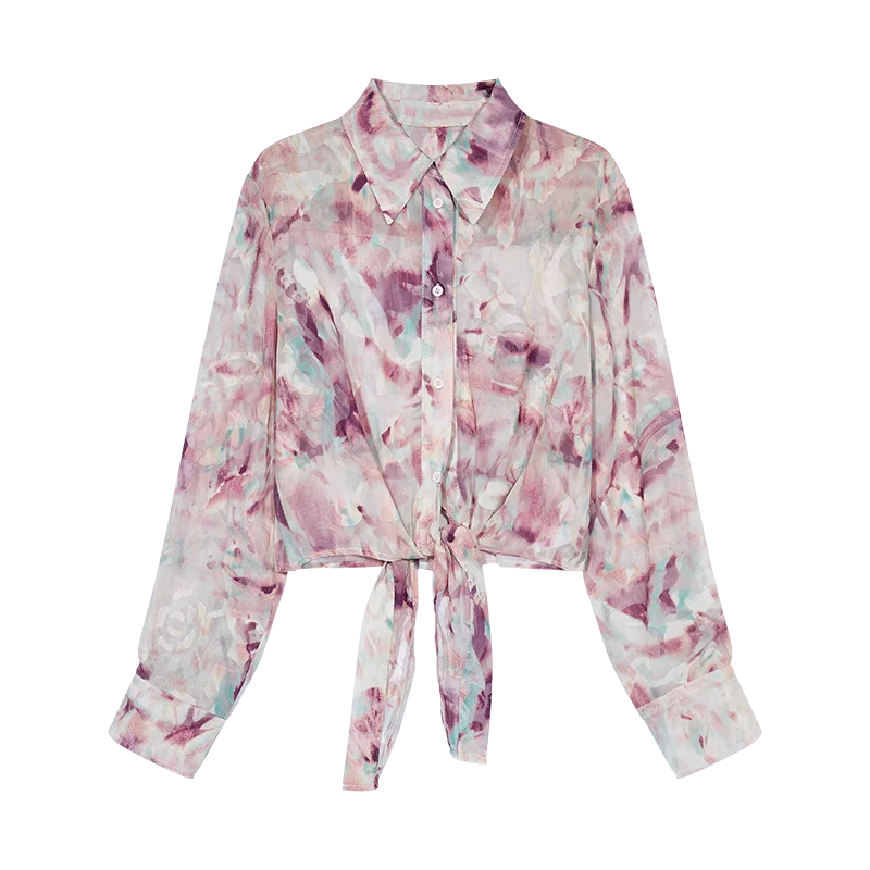 2025 Spring New Arrivals Retro Floral Thin Lace Shirt Women's Sweet Chiffon Casual Top