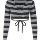 Gray Striped Knit Long Sleeve Wrap Crop Tops Deep V Neck High Quality Fall T Shirts Woman Clothing