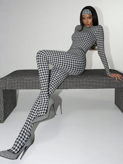 Sexy Foot Jumpsuit Women Snake Print Autumn Trend o-Neck Full Sleeve Stretch Skinny Street Clubwear Zip Slim Overalls