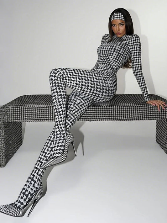 Sexy Foot Jumpsuit Women Snake Print Autumn Trend o-Neck Full Sleeve Stretch Skinny Street Clubwear Zip Slim Overalls