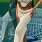 Hollow Knitted Twisted Low Waisted Skirt Beach Vacation Style Sexy Split Long Skirts Women Clothing