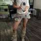 Zipper Pocket Short Women Belt Buckle Decoration Elastic Waist Folds Leisure Hip-Hop Style Hottie Fashion Streetwear