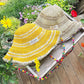 Women's Crochet Straw Bucket Hat with Colorful Bead Chain, Striped Woven Sun Hat for Summer Beach, Cute Casual Vacation