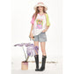 Playful Cartoon Fox Print Raglan T-Shirt, Color Block Short Sleeve Graphic Tee, Casual Cute Loose Top for Women