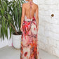 Summer Chic Flower Print Sling Dress Woman Lace-Up Halter Backless High Splits Hem Vacation Beach Party Elegant Vestidos