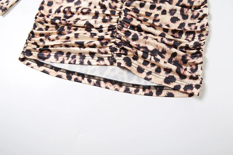 Leopard Print Dress Women Hipster Turtleneck Long Sleeve Folds Stretch Skinny Sexy Midnight Hottie Fall Mini Bodycon