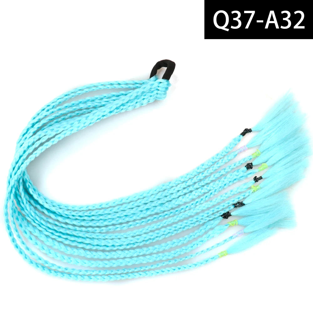 Synthetic Colored Braided Ponytail Hair Extension Rainbow Color Braids Pony Tail With Elastic Band Girl's Pigtail