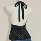 Ladies Vintage Polka Dot Halter Neck Top Deep V Tie Back Sleeveless Ruched Waist Peplum Tank Top For Y2K Streetwear