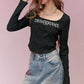Cropped Long-Sleeve T-shirt with Letter Print, Y2K U-Neck Streetwear Tops for Women, Fashion Casual Tee for Daily Outfit