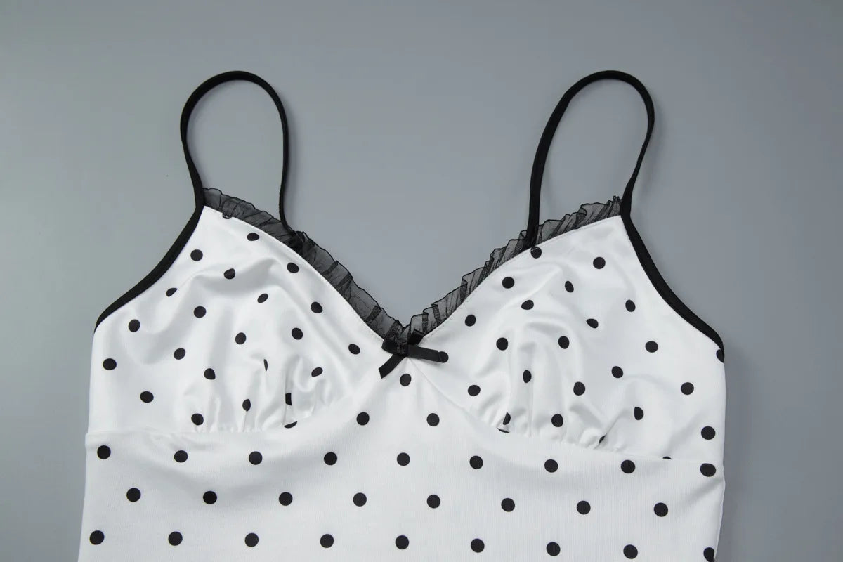 Polka Dot White 2 Piece Set Cami Top and Midi Skirt Matching Sets Cruise Outfits for Woman Summer 2026