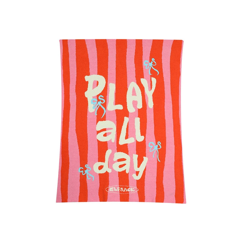 Cute Striped Color Block Bow Letter Graphic Home Blanket
