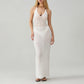 Women Backless Halter Mini Dress Casual Summer Knit Crochet Cutout Bodycon Party Dress for Beach Club Streetwear