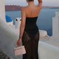 Strapless Bodysuit Detail Maxi Dress in Sheer Lace Black Elegant Dresses for Woman Summer Vacation Outfits
