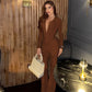 Long Sleeve Deep V Neck Ruched Flare Jumpsuit Going Out Outfit White Jumpsuits for Woman Elegant for Wedding
