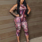 Colorful Print Playsuits Woman Halter Off Shoulder Backless Skinny Peach Hip Hot Girls Street Sexy Fashion Rompers