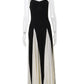 Elegant Patchwork Spaghetti Strap Long Dress For Women Fashion Sleeveless Backless Sexy Evening Maxi Dress Fashion