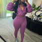 Basic Women 2 Piece Set Classic Solid Long Sleeve Drawstring Zip-up Coats+Slim Pants Female Autumn Casual Sporty Outfits