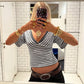 Striped Casual Tshirt Woman Clothes Fashion Deep V-Neck Batwing Sleeve Crop Tops Summer 2026